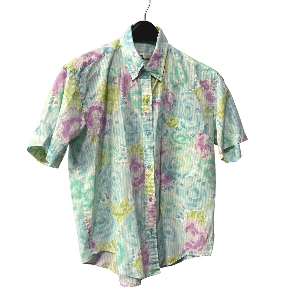 Giorgio Fellini Mens Small Short Sleeve Button Down Shirt Pastel Abstract Floral